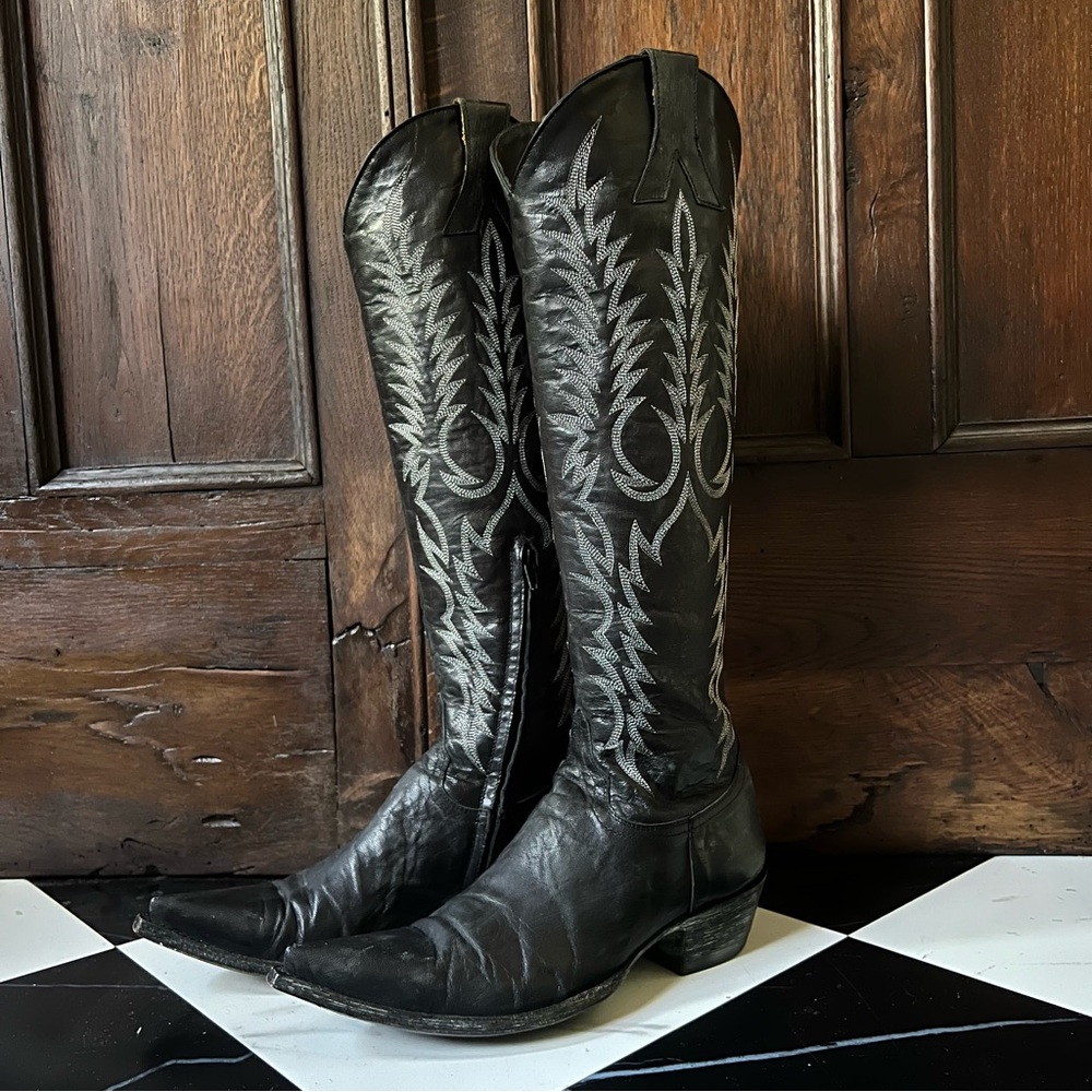Old Gringo Knee High Black Leather Pointed Toe Mayra Cowboy Boots Women’s 7.5